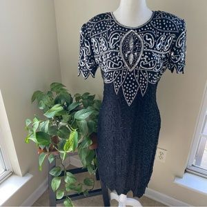 Sequined Embellished Black & Silver Flapper Costume Dress - Vintage Style